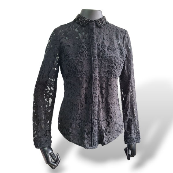 Blusa Ellie Tahari Preta Rendada-36