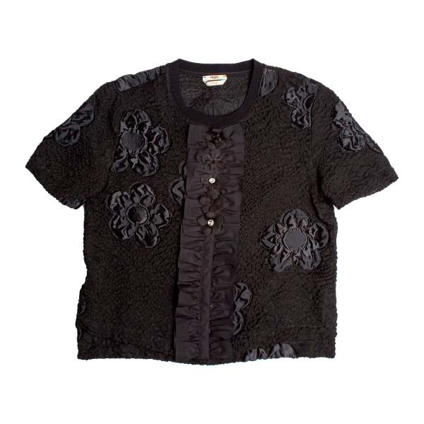 Blusa Embellished Preta Flores Detalhes Cristal