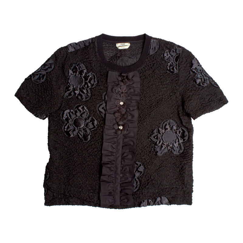 Blusa Embellished Preta Flores Detalhes Cristal