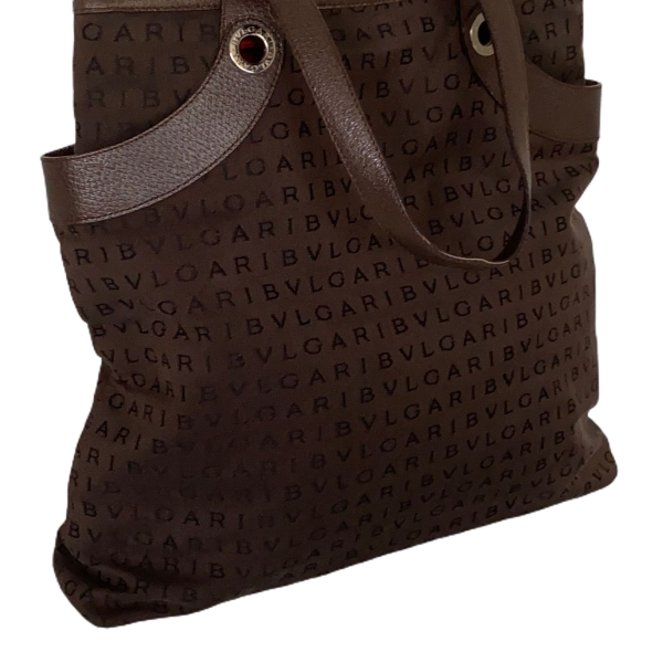 Bolsa Bvlgari Tote Tecido Marrom Logo