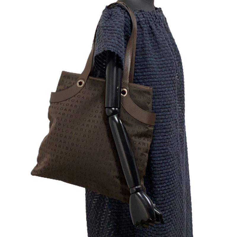 Bolsa Bvlgari Tote Tecido Marrom Logo