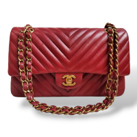 Bolsa Chanel Double Flap Chevron Medium Vermelha