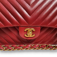 Bolsa Chanel Double Flap Chevron Medium Vermelha