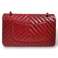 Bolsa Chanel Double Flap Chevron Medium Vermelha