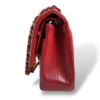 Bolsa Chanel Double Flap Chevron Medium Vermelha