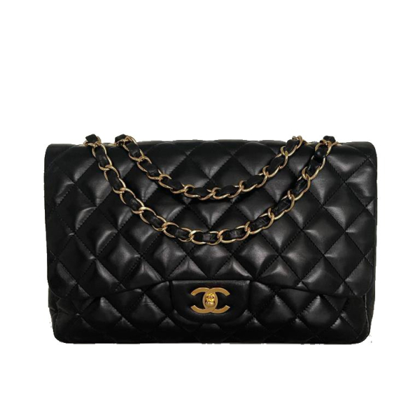 Bolsa Chanel Flap Lambiskin Preta Jumbo