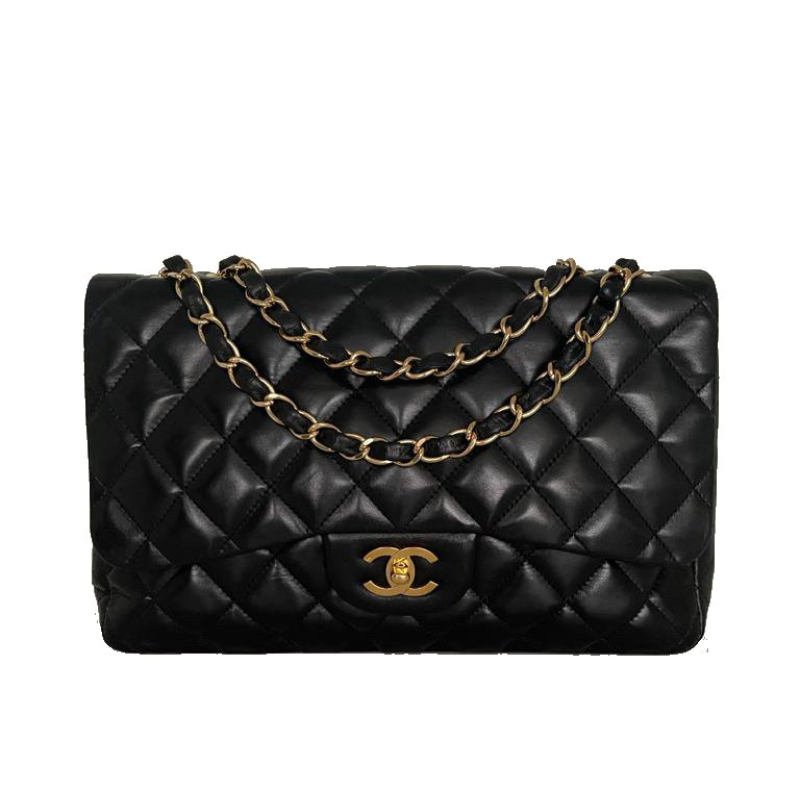 Bolsa Chanel Flap Lambiskin Preta Jumbo