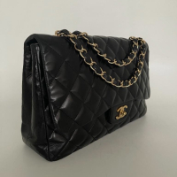 Bolsa Chanel Flap Lambiskin Preta Jumbo