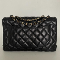 Bolsa Chanel Flap Lambiskin Preta Jumbo
