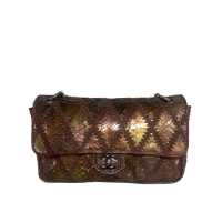 Bolsa Chanel Python Marrom Dourado