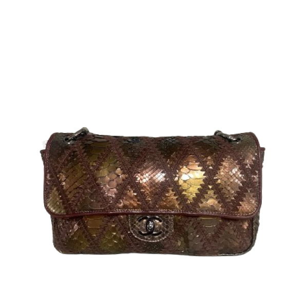 Bolsa Chanel Python Marrom Dourado