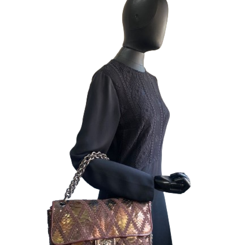 Bolsa Chanel Python Marrom Dourado