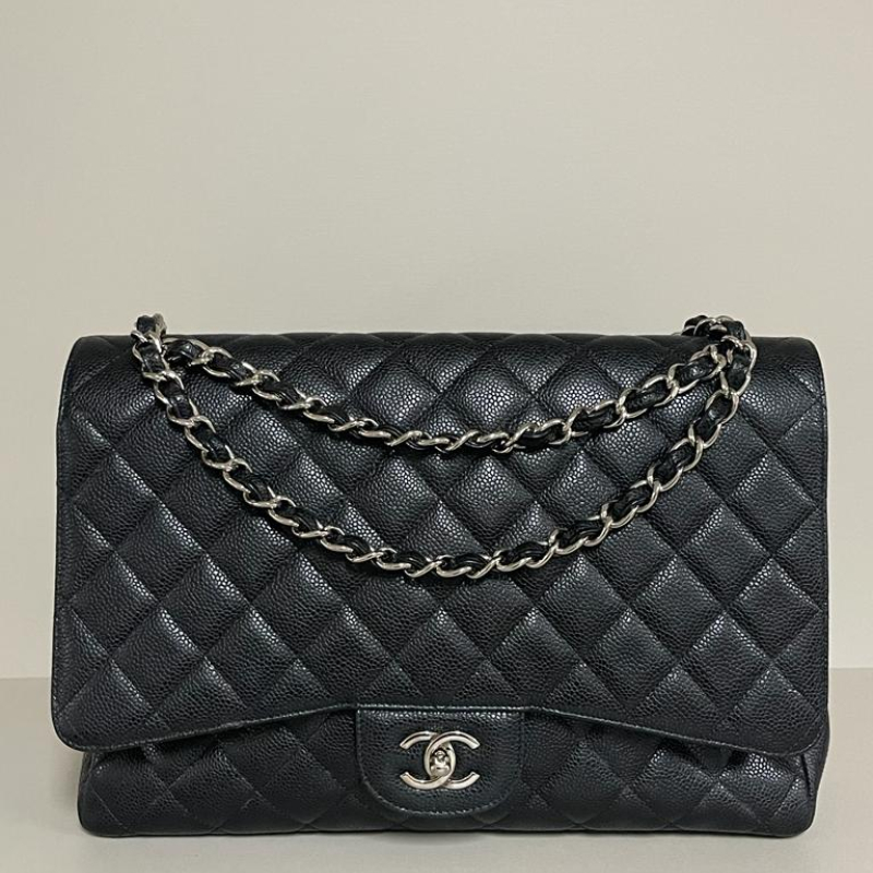 Bolsa Chanel Single Flap Caviar Preto Maxi