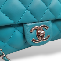 Bolsa Chanel Single Flap Rain Rubber Azul Turquesa