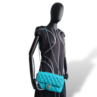 Bolsa Chanel Single Flap Rain Rubber Azul Turquesa