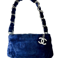 Bolsa Chanel Veludo e Cetim Azul Marinho