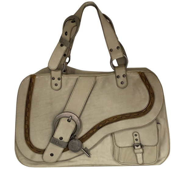 Bolsa Christian Dior Saddle Gaucho Couro Off- White