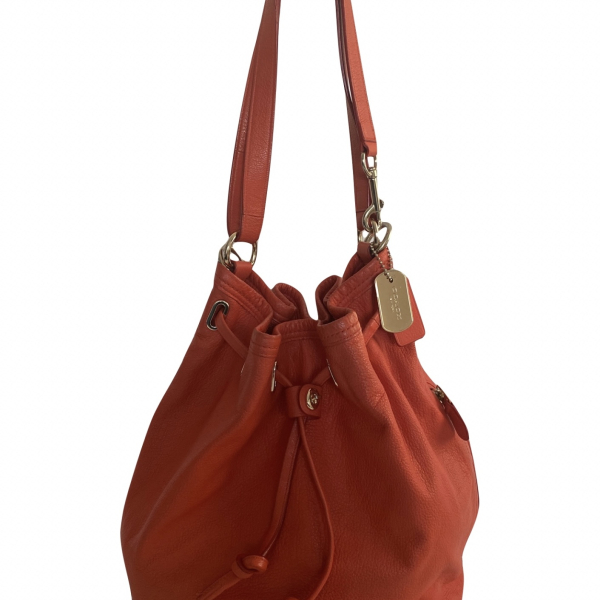 Bolsa Coach Bucket Couro Laranja