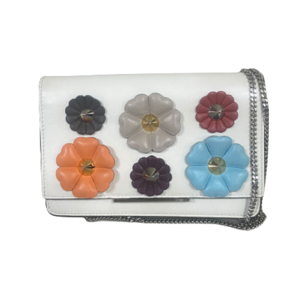 Bolsa Fendi Wallet Chain Floral Off-White Bolsa Fendi Wallet Chain Floral Off-White