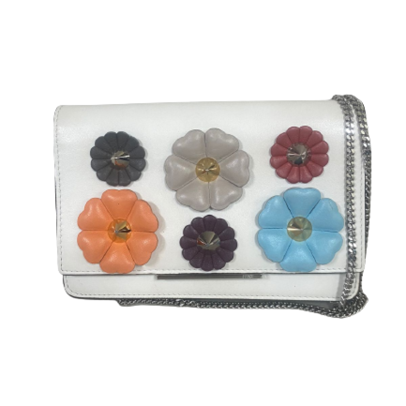 Bolsa Fendi Wallet Chain Floral Off-White Bolsa Fendi Wallet Chain Floral Off-White