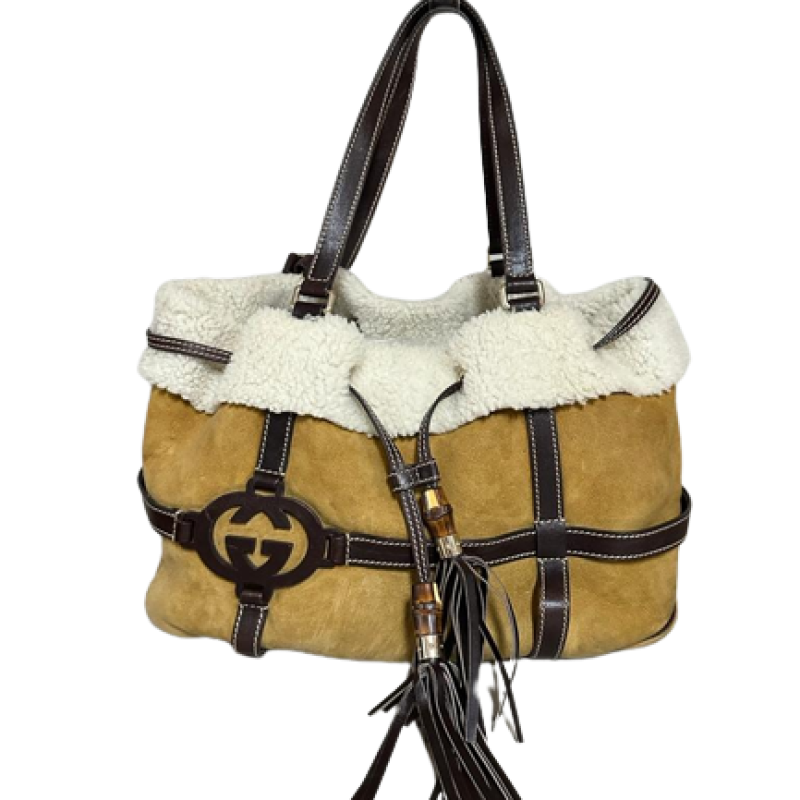 Bolsa Gucci Brown Suede Shearling Royal Bolsa Gucci Brown Suede Shearling Royal