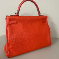 Bolsa Hermès Kelly 32 Couro Togo Coral - Ferragens Prateadas 