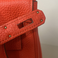 Bolsa Hermès Kelly 32 Couro Togo Coral - Ferragens Prateadas 