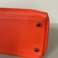 Bolsa Hermès Kelly 32 Couro Togo Coral - Ferragens Prateadas 