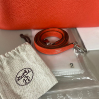 Bolsa Hermès Kelly 32 Couro Togo Coral - Ferragens Prateadas 