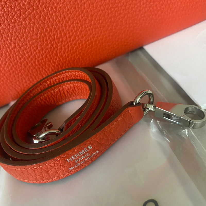 Bolsa Hermès Kelly 32 Couro Togo Coral - Ferragens Prateadas 
