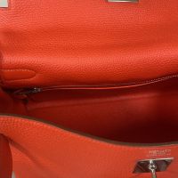 Bolsa Hermès Kelly 32 Couro Togo Coral - Ferragens Prateadas 
