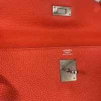 Bolsa Hermès Kelly 32 Couro Togo Coral - Ferragens Prateadas 