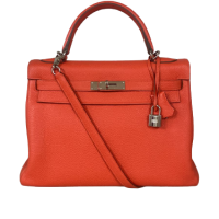 Bolsa Hermès Kelly 32 Couro Togo Coral - Ferragens Prateadas 