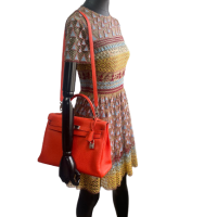 Bolsa Hermès Kelly 32 Couro Togo Coral - Ferragens Prateadas 