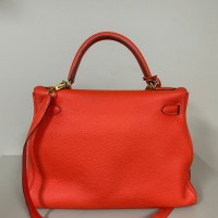 Bolsa Hermès Kelly 32 Couro Togo Coral - Ferragens Dourado
