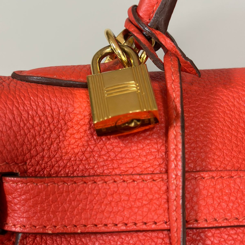 Bolsa Hermès Kelly 32 Couro Togo Coral - Ferragens Dourado