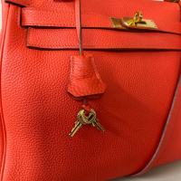 Bolsa Hermès Kelly 32 Couro Togo Coral - Ferragens Dourado