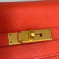 Bolsa Hermès Kelly 32 Couro Togo Coral - Ferragens Dourado