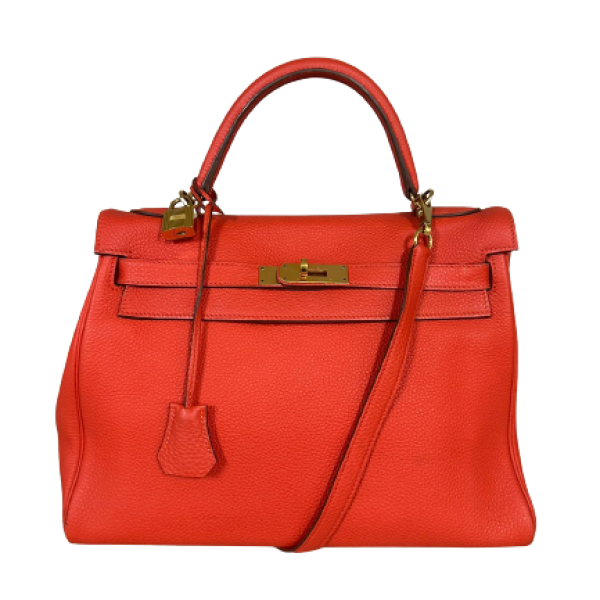 Bolsa Hermès Kelly 32 Couro Togo Coral - Ferragens Dourado