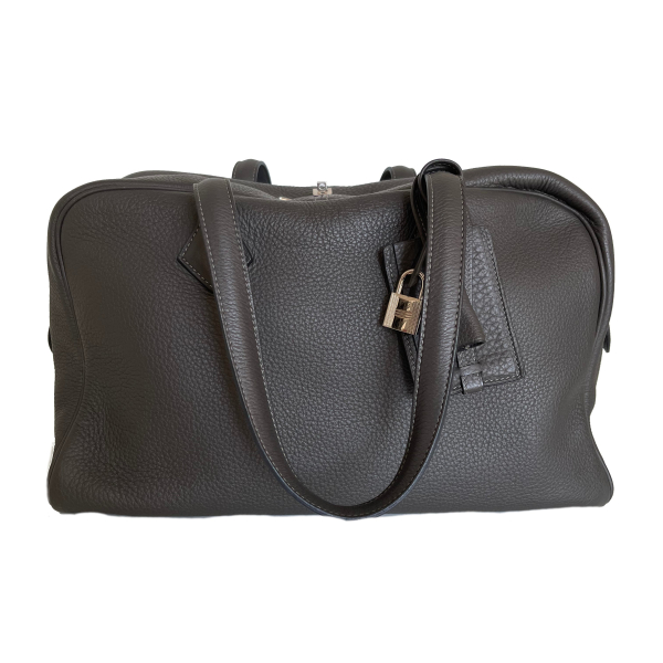 Bolsa Hermes Vitória II Couro Clemence Cinza