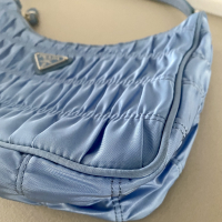 Bolsa Prada Ruched Hobo Azul Nylon 