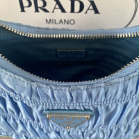 Bolsa Prada Ruched Hobo Azul Nylon 