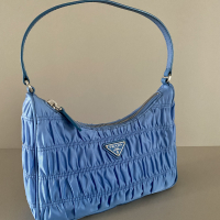 Bolsa Prada Ruched Hobo Azul Nylon 