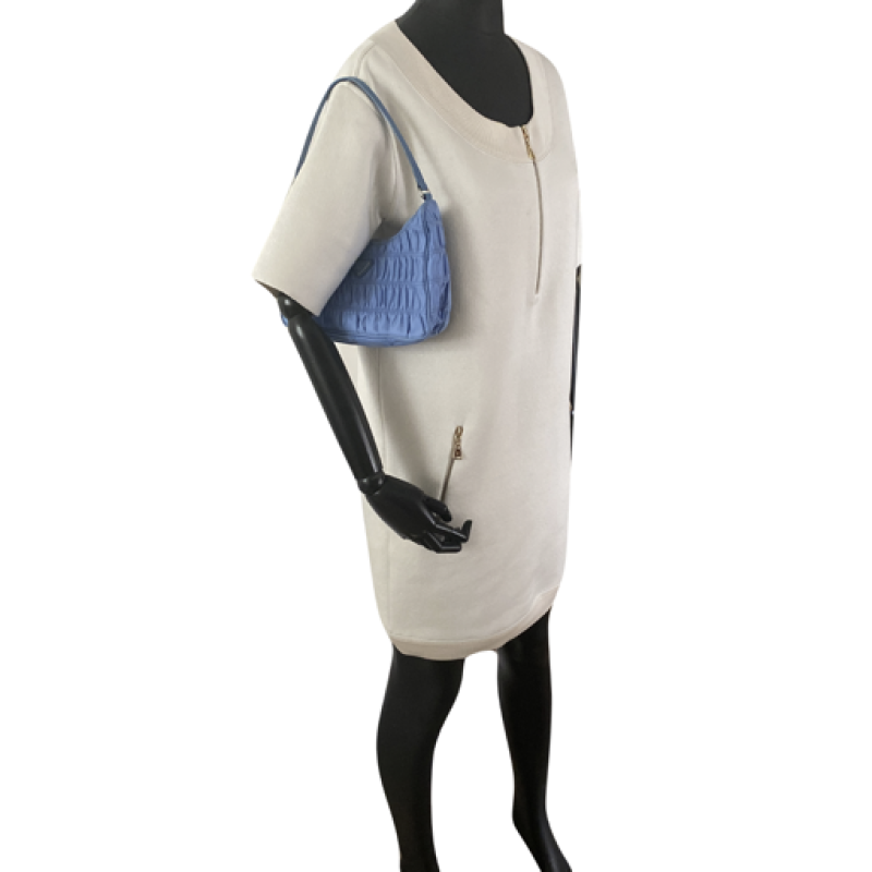 Bolsa Prada Ruched Hobo Azul Nylon 
