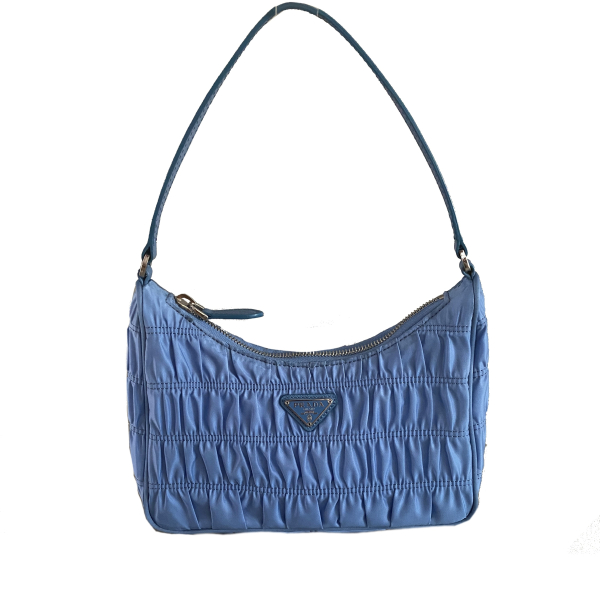Bolsa Prada Ruched Hobo Azul Nylon 