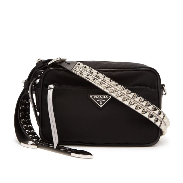 Bolsa Prada Studded Tessuto Crossbody Preta