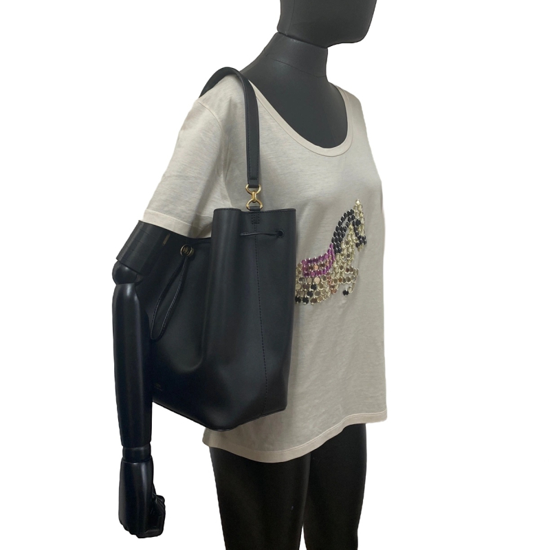 Bolsa Ralph Lauren Bucket Couro Preta