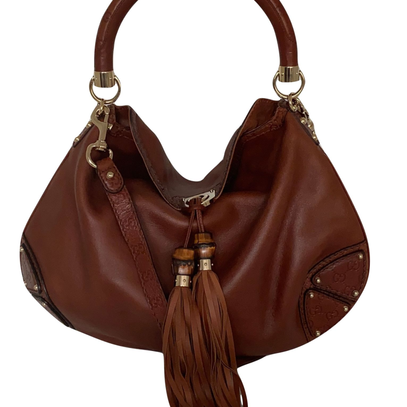 Bolsa Gucci Indy Babouska Couro Marrom