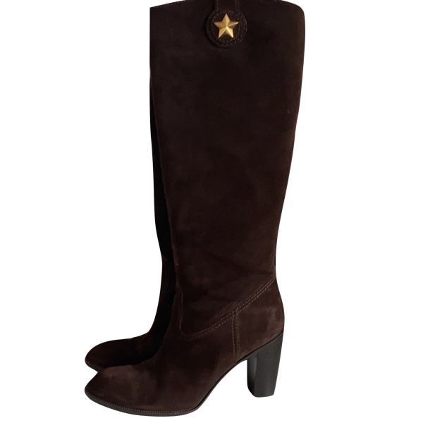 Bota Gucci Suede Marrom Cano Longo