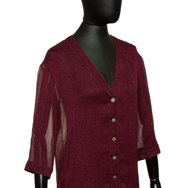 Camisa Chanel Seda Marsala Estampada-36
